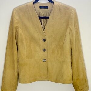3/$18 Vtg. Jones New York Light Yellow Faux Suède Collarless Button Front Sz.S